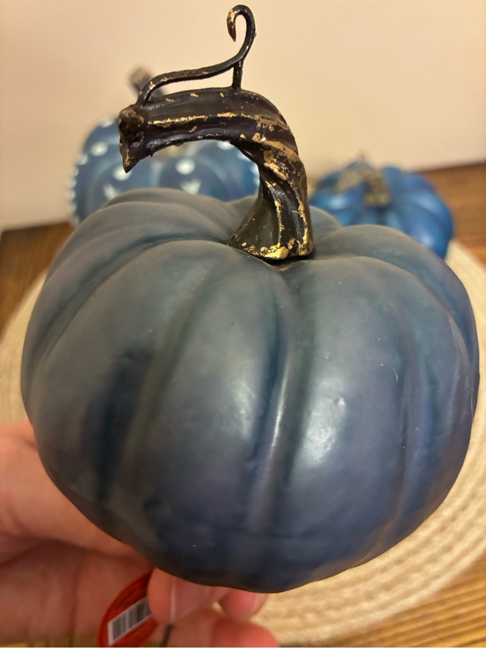 Blue and White Decorative Pumpkin Set of 4 - Picture 9 of 14